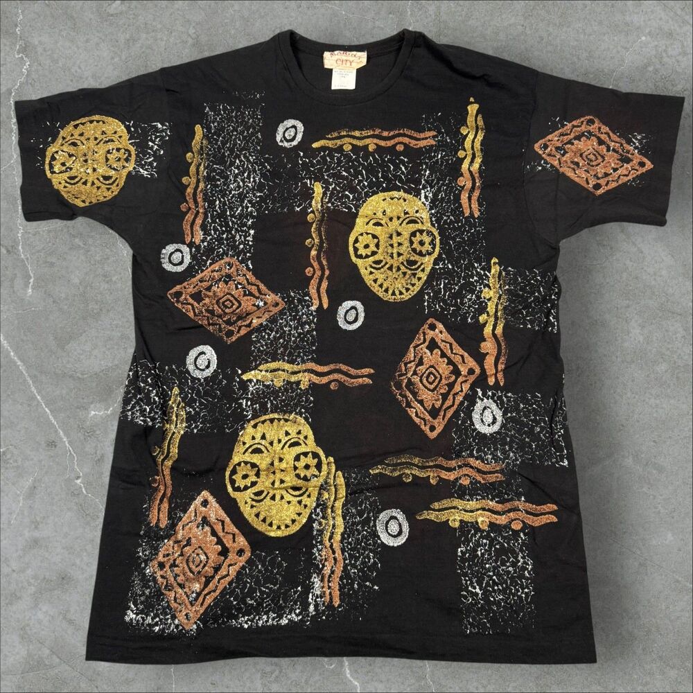 VTG 90’s Abstract Skull & Tribal Print Marin City AOP Graphic Metallic - XL